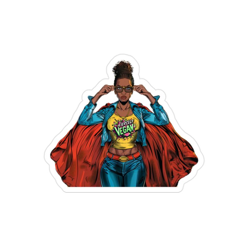 Black Vegan Female Superhero in Red Cape Sticker