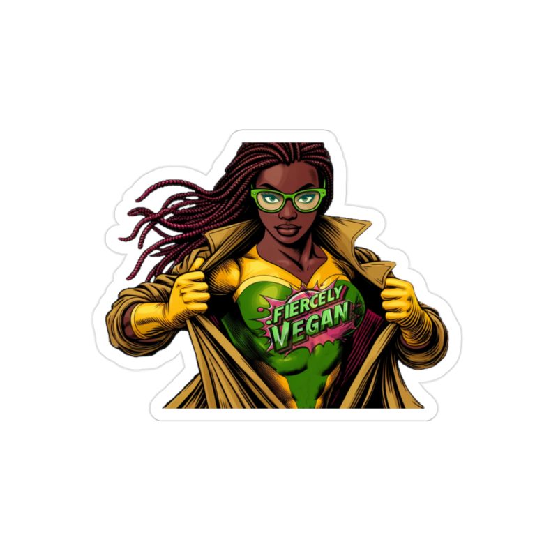 Black Female Fiercely Vegan Superhero Sticker