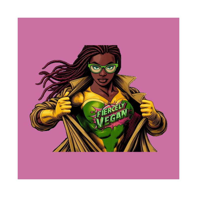 Fiercely Vegan African American Superhero, Pink and Green and Gold Matte Square Poster