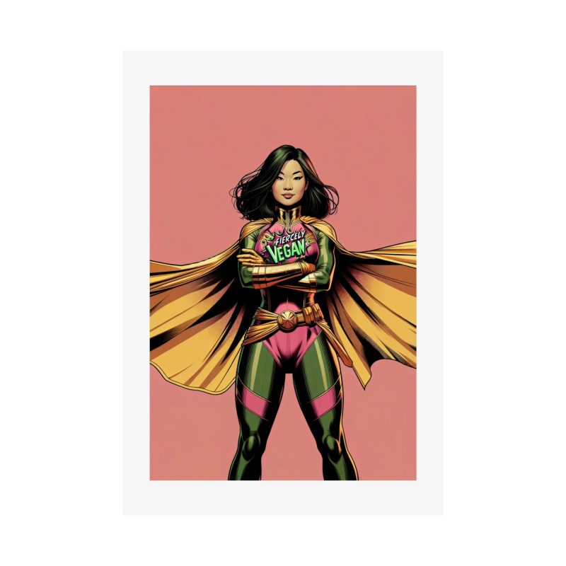 Fiercely Vegan Asian American Superhero Matte Vertical Posters