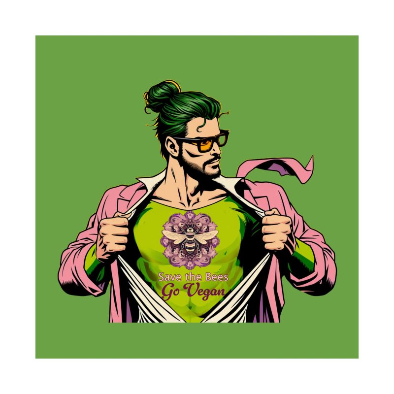 Superhero Save The Bees, Go Vegan Purple and Pink Bee Mandala Matte Square Poster