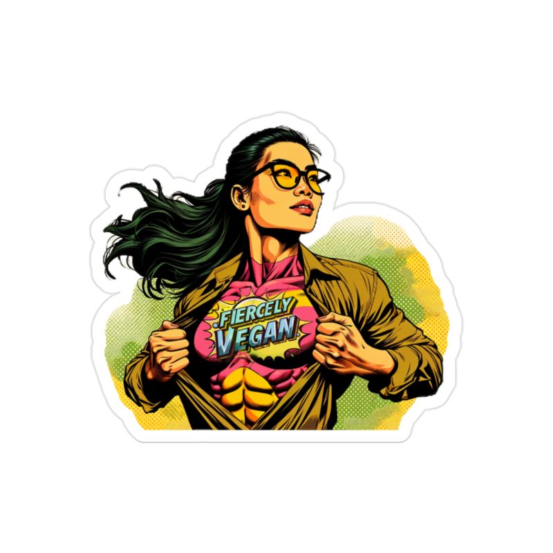 Vegan Asian Female Superhero Sticker Yellow Logo