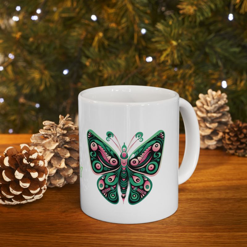 Every Day is Earth Day Pink & Green Butterfly 11oz Ceramic Mug,
