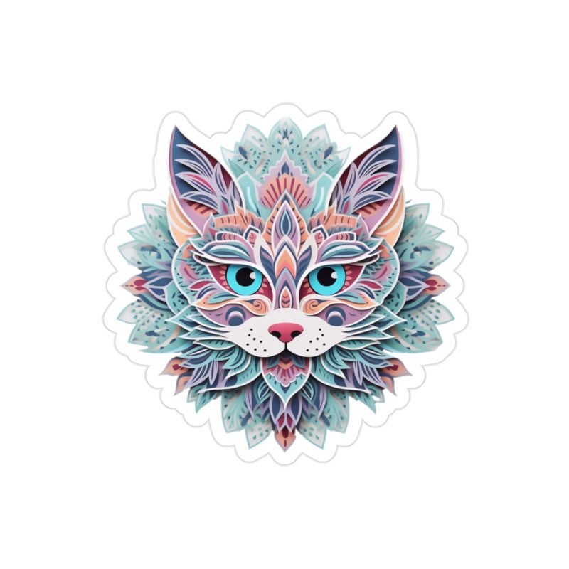 Cat Face Mandala Sticker in Pink and Blue