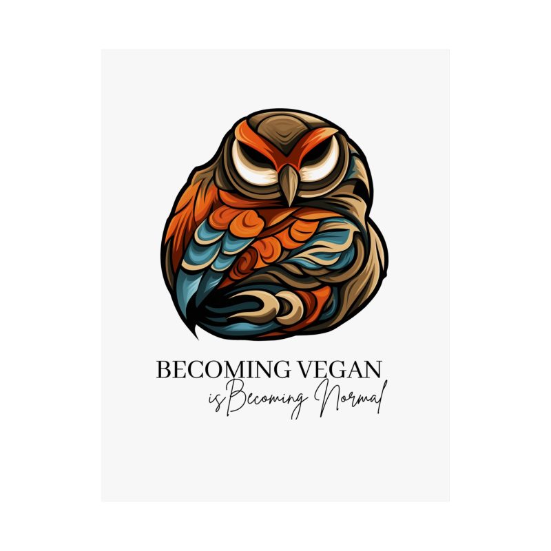 Becoming Vegan is Becoming Normal Orange Owl Mandala Matte Vertical Posters