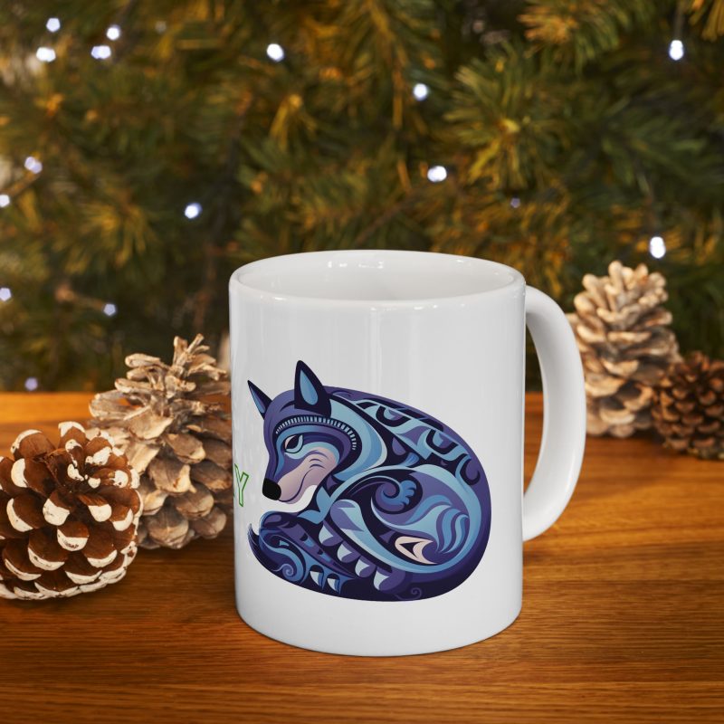 Every Day is Earth Day Blue Dog Mandala 11oz Ceramic Mug,