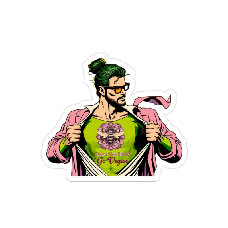 Man-Bun Vegan Superhero Sticker